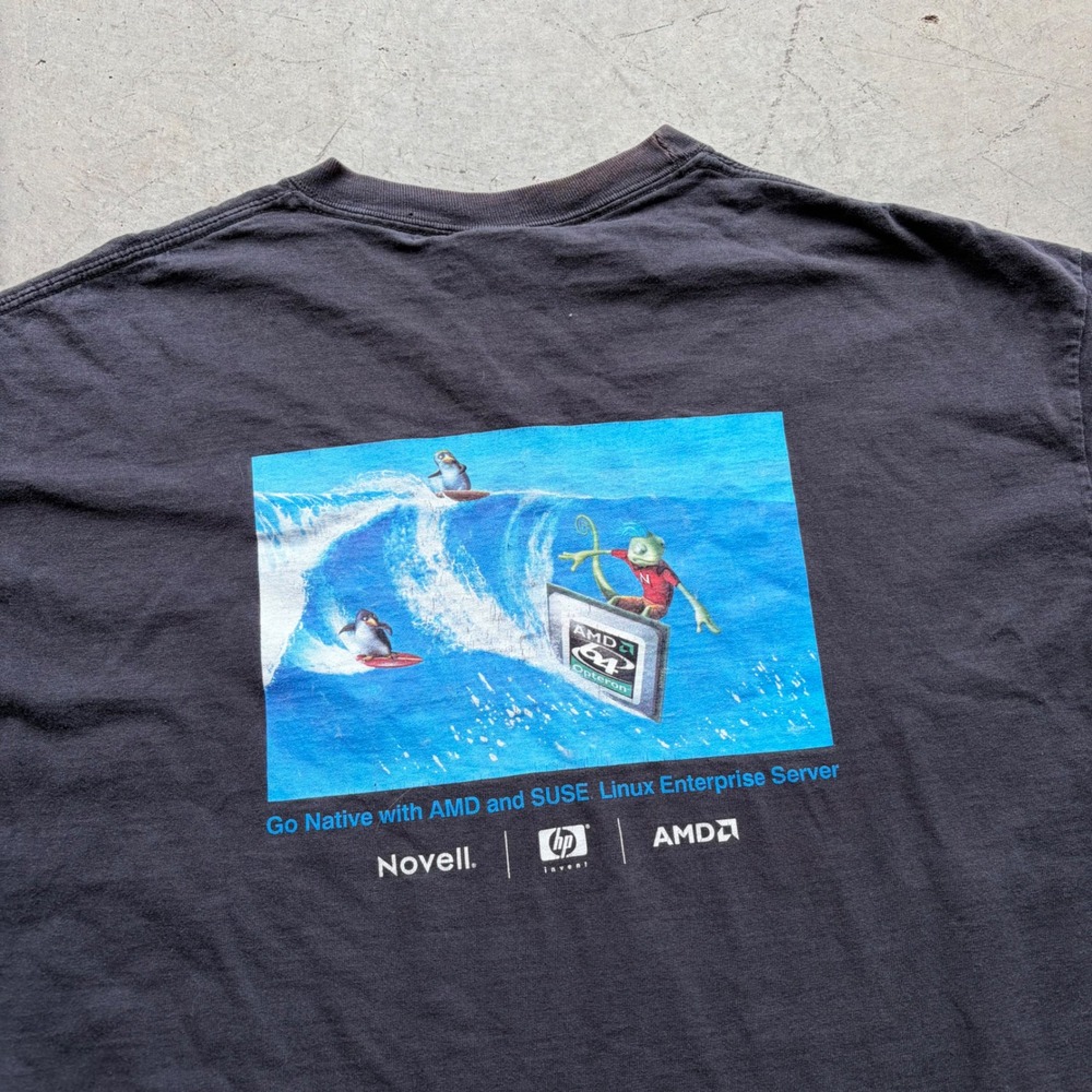 Vintage AMD SUSE Linux Got QUAD? T-Shirt Novell HP Tech Promo Black XL